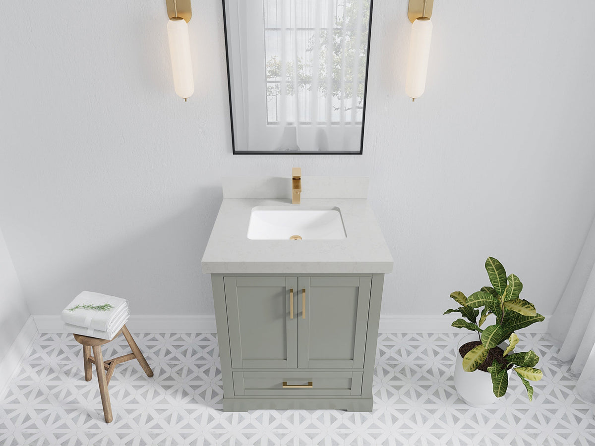 Boston 30-inch Evergreen bathroom vanity with Carrara quartz countertop