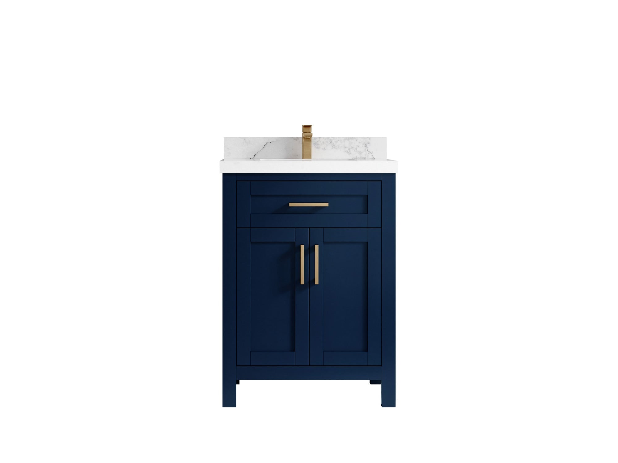 Cambridge 24-inch navy blue bathroom vanity with white veined countertop