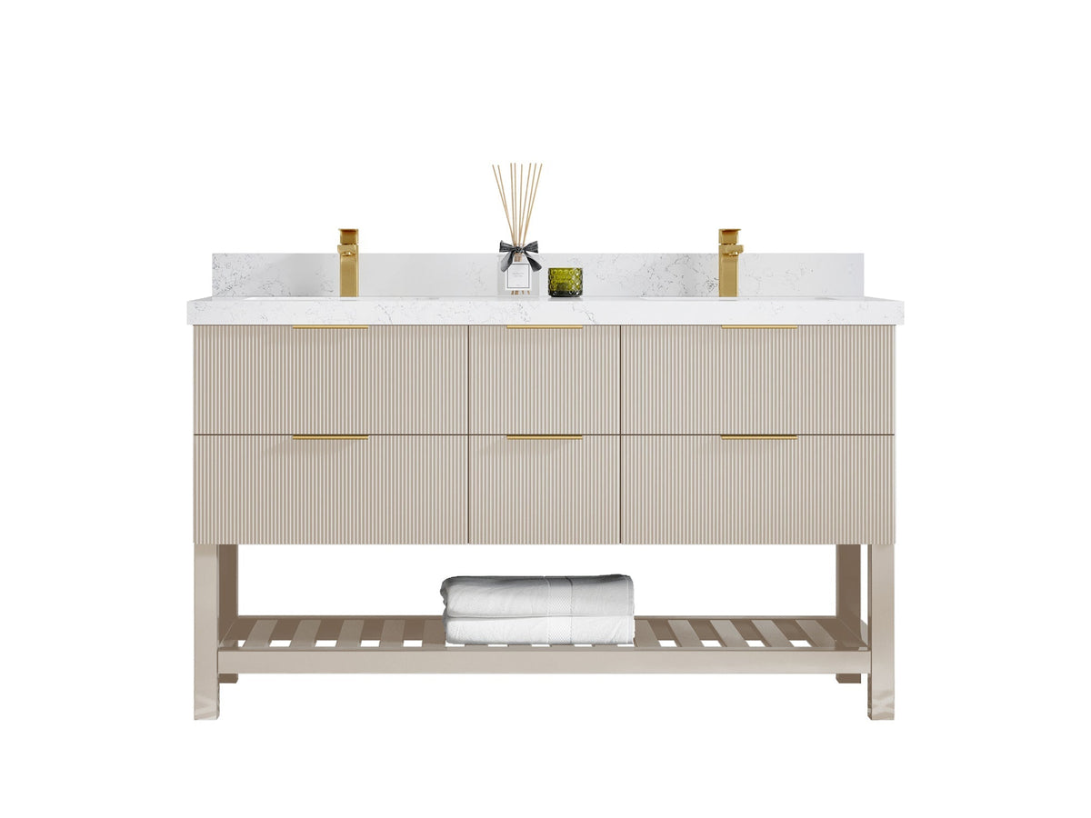 60-Inch Beige Double-Sink Bathroom Vanities