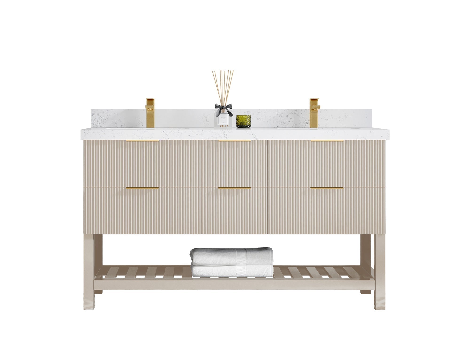 60-Inch Beige Double-Sink Bathroom Vanities