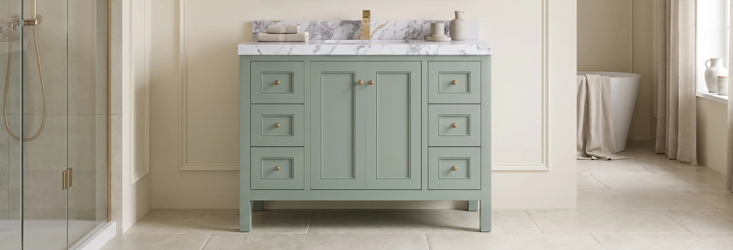 Nashville 48 in. freestanding single sink vanity in Evergreen in a neoclassical bathroom
