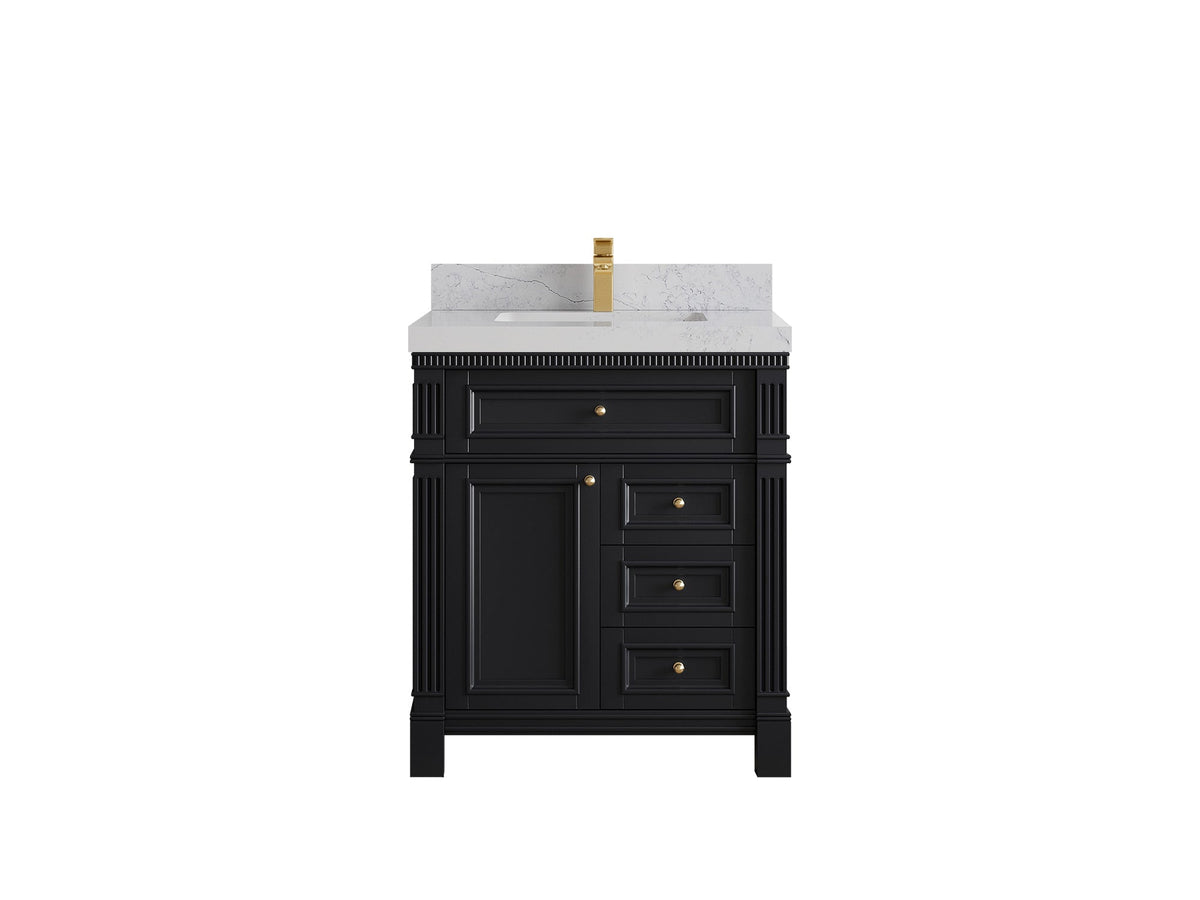 Paris 30-inch black bathroom vanity with white quartz countertop