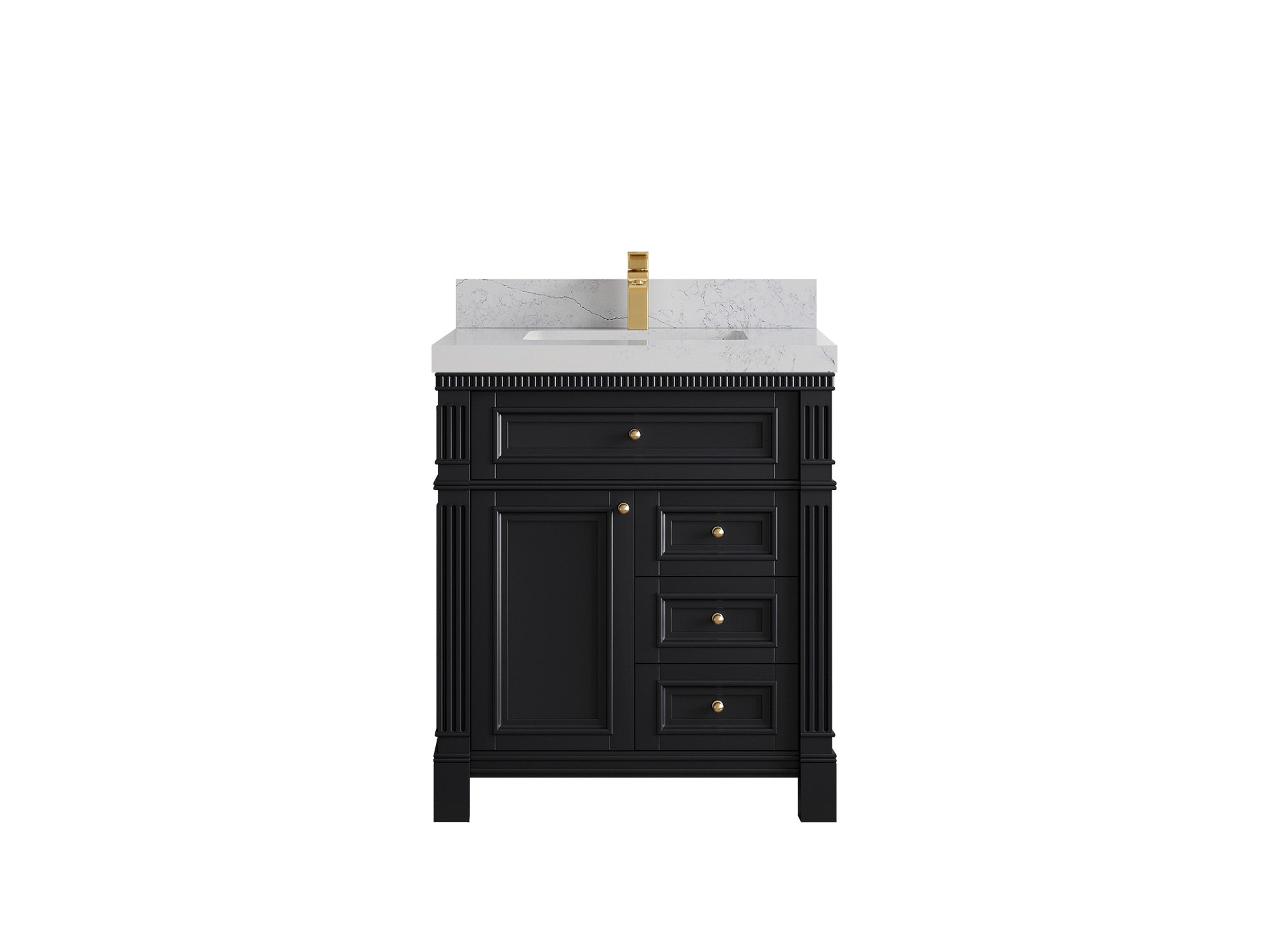Paris 30-inch black bathroom vanity with white quartz countertop