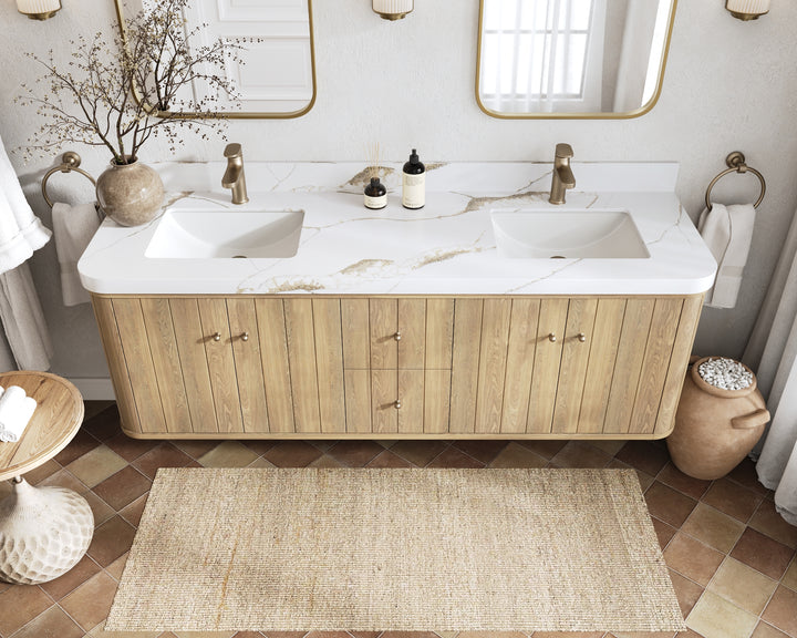 Houston White Oak 72 in. W x 22 in. D Floating Double Sink Bathroom Vanity with Curved Edge Design - photo 8