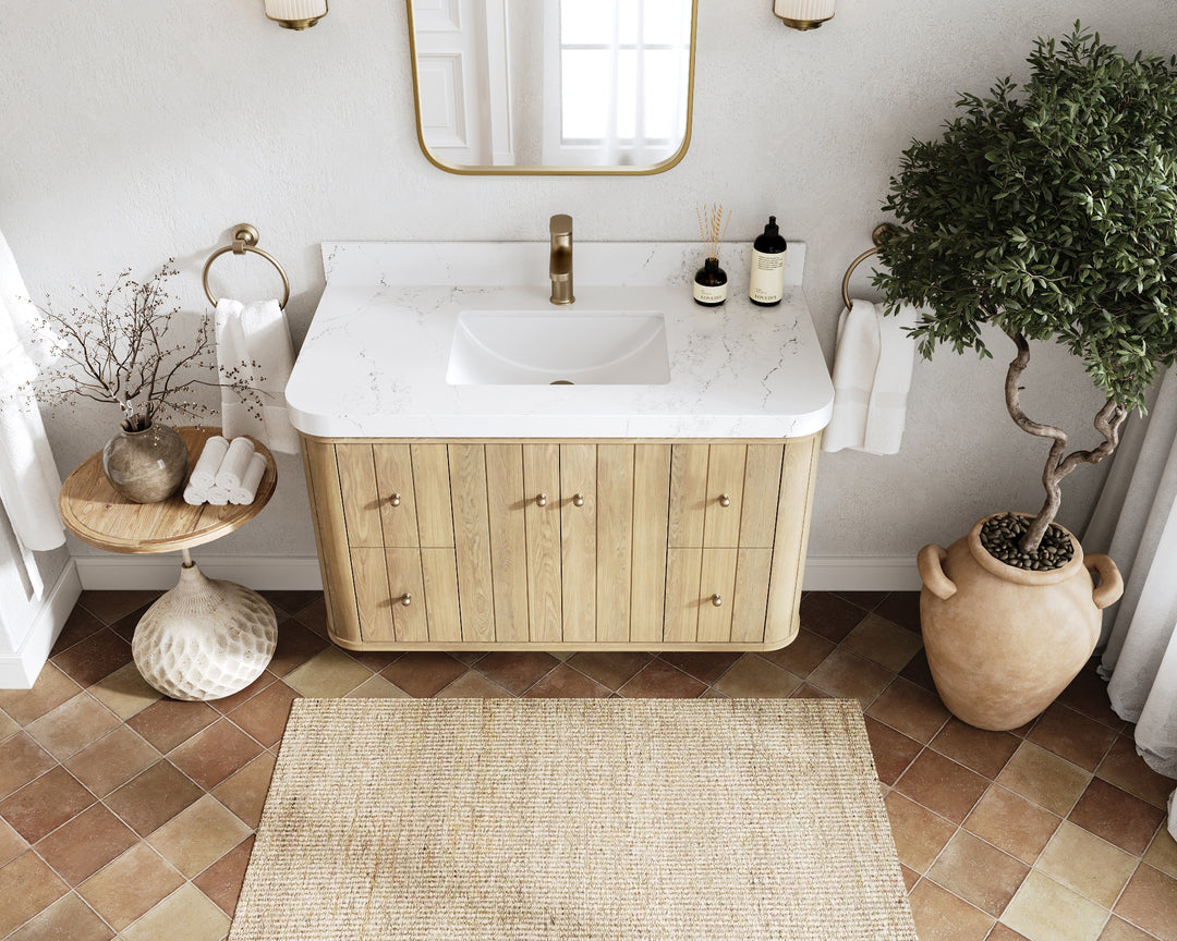 Houston White Oak 42 in. W x 22 in. D Floating Single Sink Bathroom Vanity with Curved Edge Design