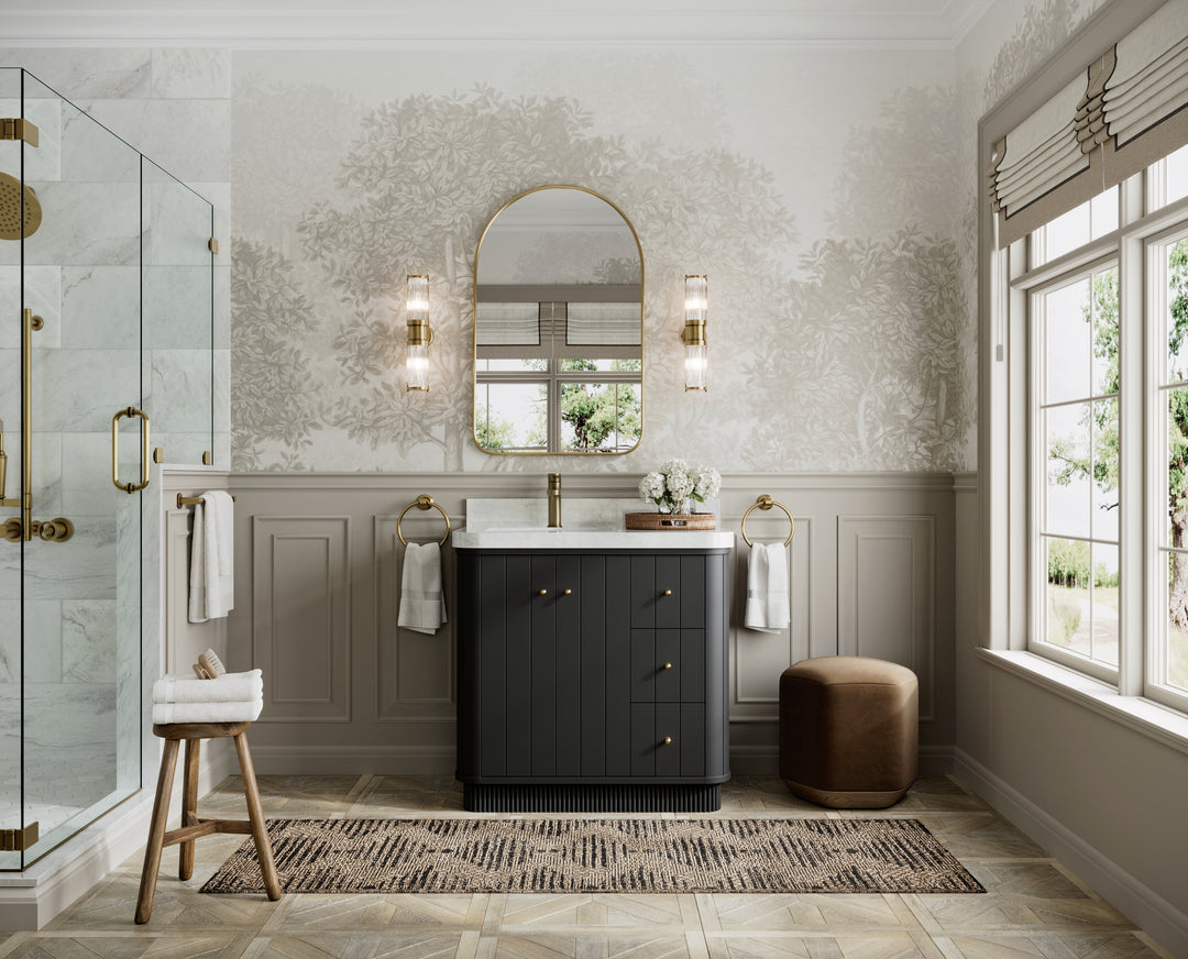 Houston 36 in. W x 22 in. D Free Standing Curved Edge Left Offset Sink Bathroom Vanity