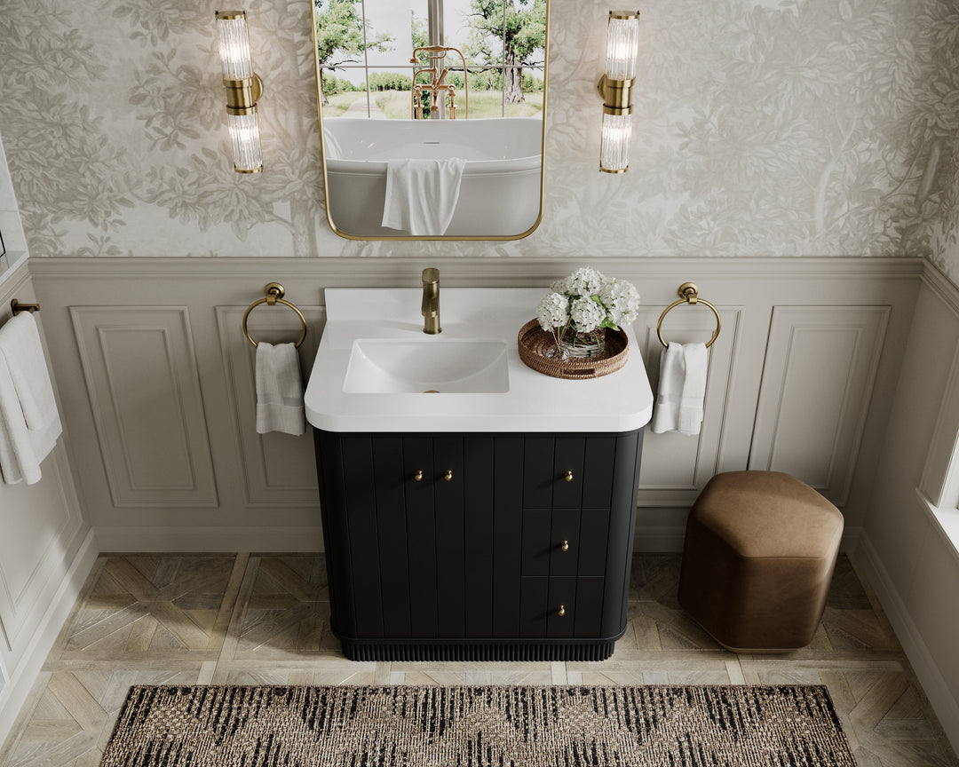 Houston 36 in. W x 22 in. D Free Standing Curved Edge Left Offset Sink Bathroom Vanity
