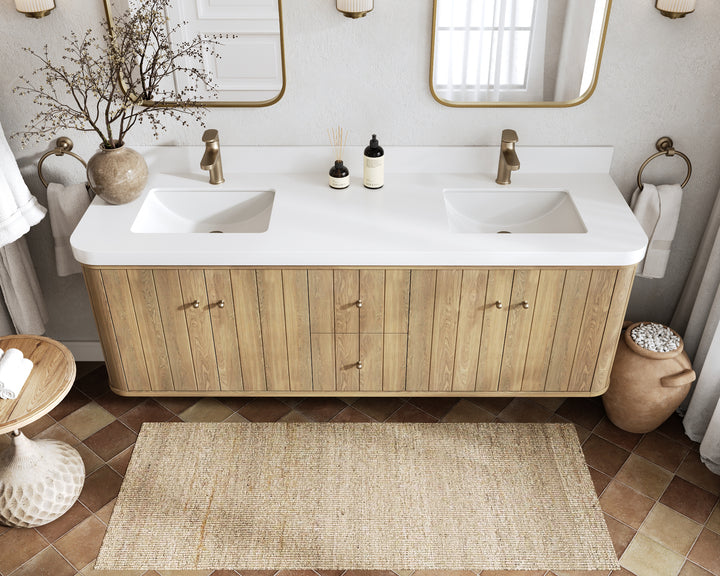 Houston White Oak 72 in. W x 22 in. D Floating Double Sink Bathroom Vanity with Curved Edge Design - photo 10