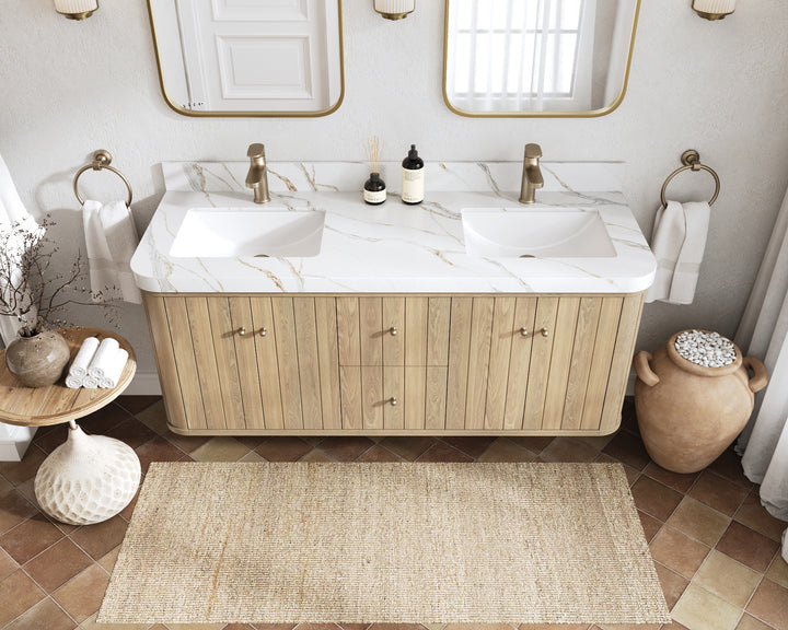 Houston White Oak 60 in. W x 22 in. D Floating Double Sink Bathroom Vanity with Curved Edge Design - photo 10