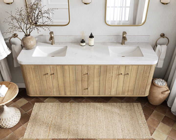 Houston White Oak 72 in. W x 22 in. D Floating Double Sink Bathroom Vanity with Curved Edge Design - photo 13