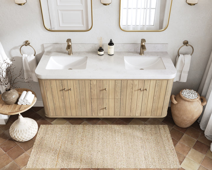 Houston White Oak 60 in. W x 22 in. D Floating Double Sink Bathroom Vanity with Curved Edge Design - photo 13
