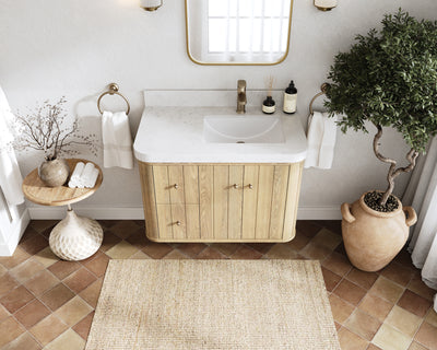 Houston Floating White Oak 36 in. W x 22 in. D Right Offset Sink Bathroom Vanity
