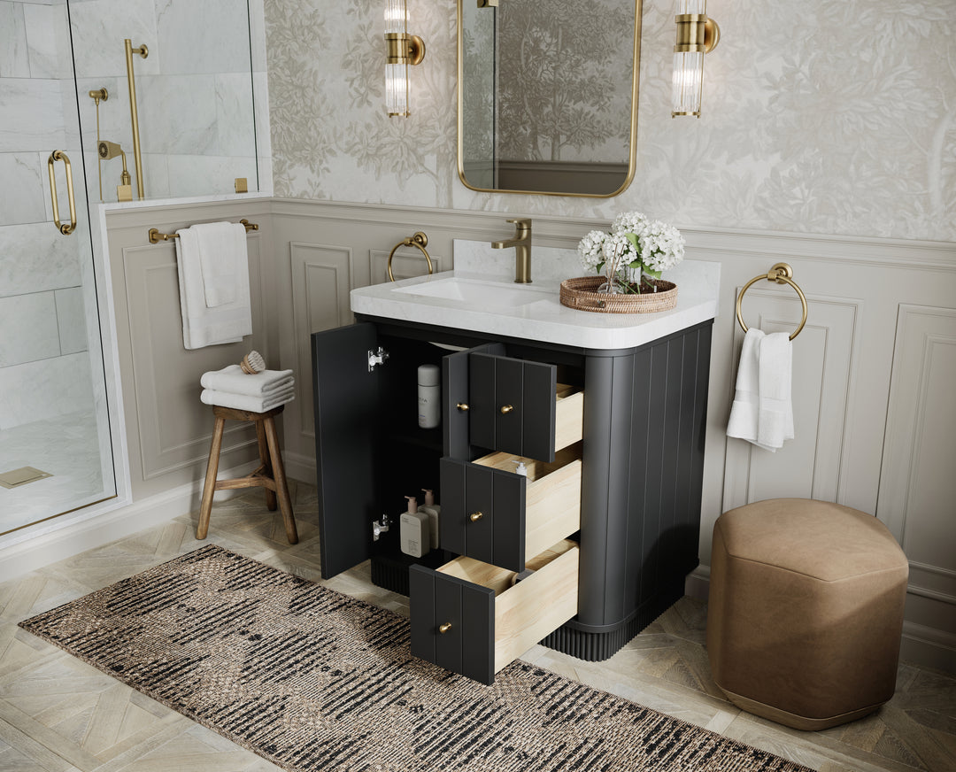 Houston 36 in. W x 22 in. D Free Standing Curved Edge Left Offset Sink Bathroom Vanity
