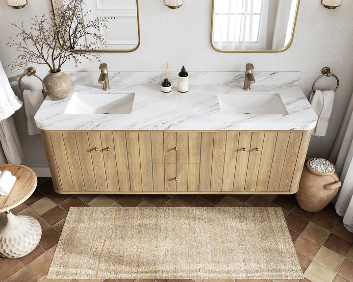 Houston White Oak 72 in. W x 22 in. D Floating Double Sink Bathroom Vanity with Curved Edge Design - photo 14