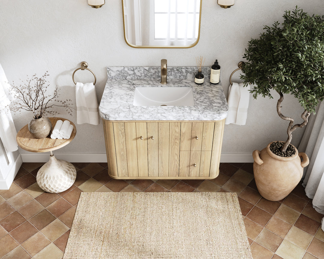 Houston White Oak 36 in. W x 22 in. D Floating Center Sink Bathroom Vanity with Curved Edge Design