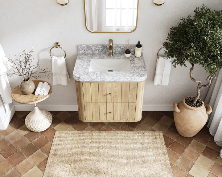 Houston White Oak 30 in. W x 22 in. D Floating Single Sink Bathroom Vanity with Curved Edge Design - photo 13