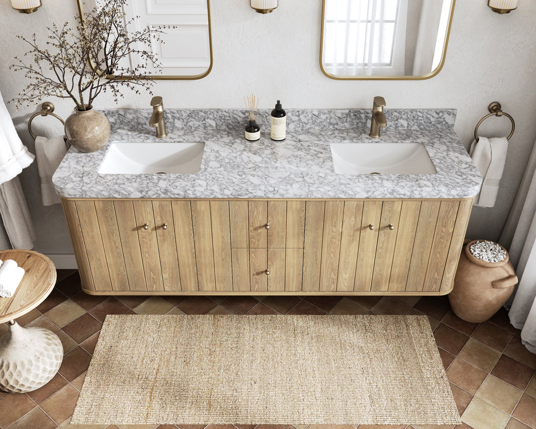 Houston White Oak 72 in. W x 22 in. D Floating Double Sink Bathroom Vanity with Curved Edge Design