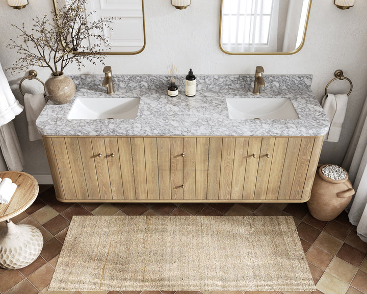 Houston White Oak 72 in. W x 22 in. D Floating Double Sink Bathroom Vanity with Curved Edge Design - photo 16