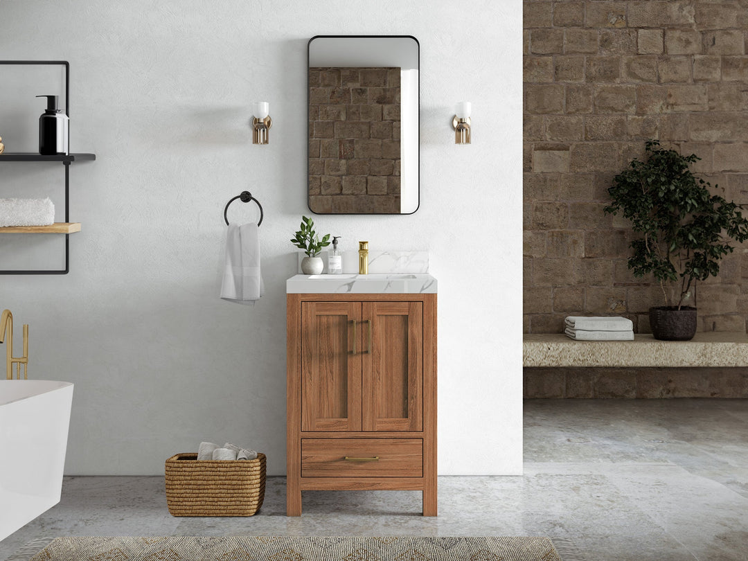 Malibu Teak Wood 24 in. W x 22 in. D Single Sink Bathroom Vanity