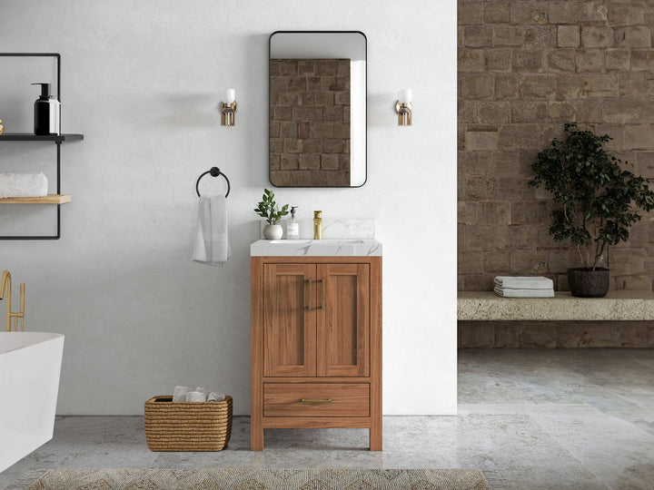 Malibu Teak Wood 24 in. W x 22 in. D Single Sink Bathroom Vanity - photo 2