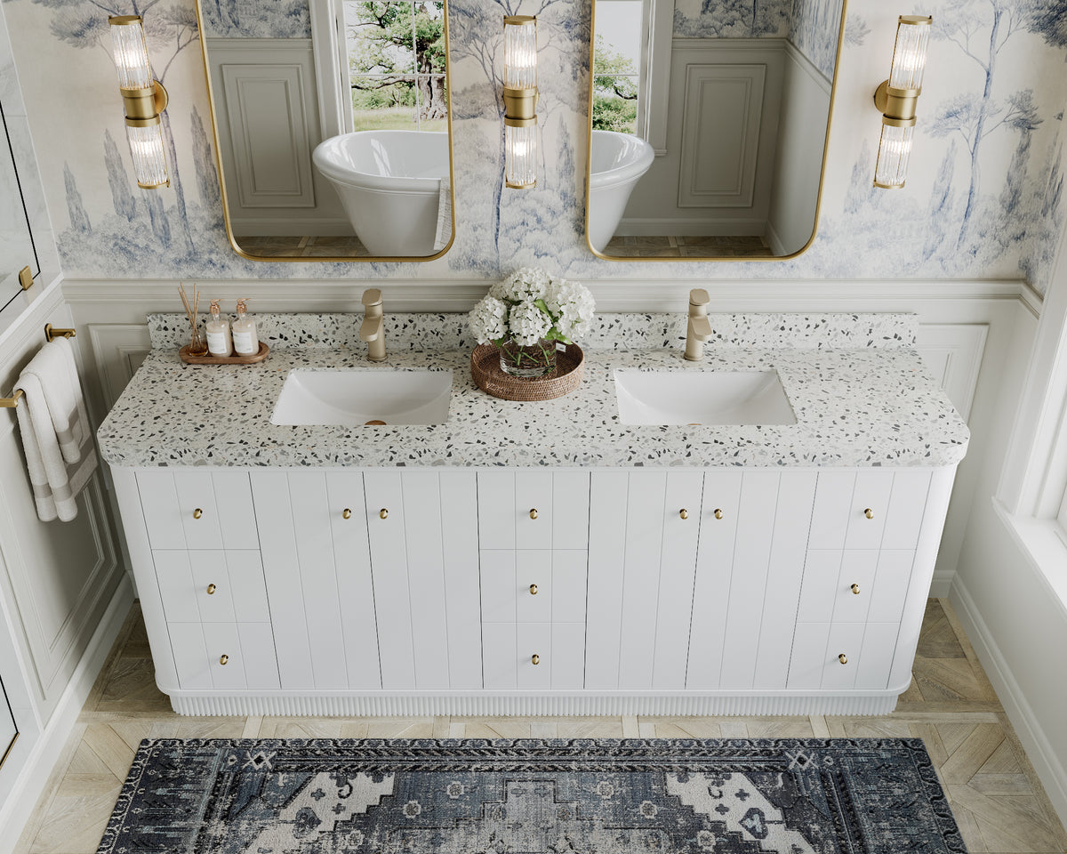 Houston 84 in. W x 22 in. D Free Standing Curved Edge Double Sink Bathroom Vanity