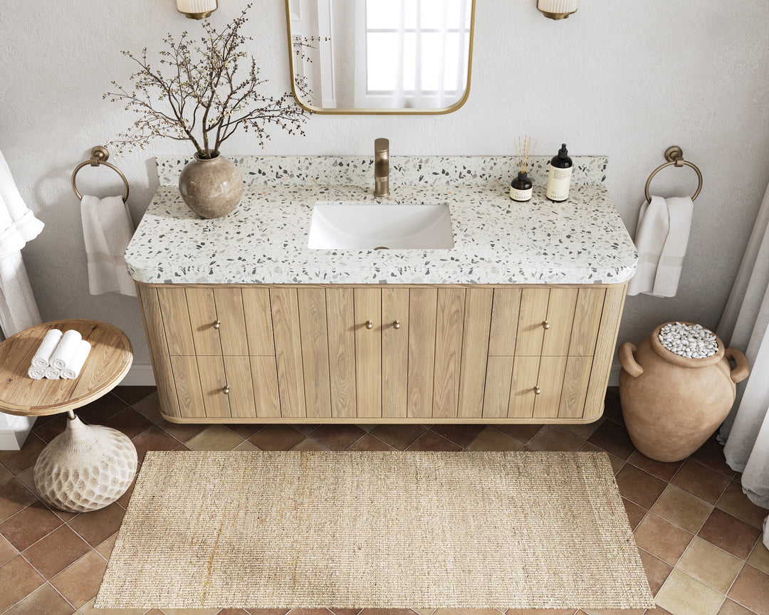 Houston White Oak 60 in. W x 22 in. D Floating Single Sink Bathroom Vanity with Curved Edge Design