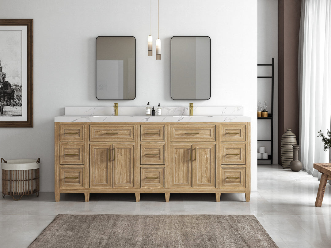 Santa Monica Teak Wood 84 in. W x 22 in. D Double Sink Bathroom Vanity