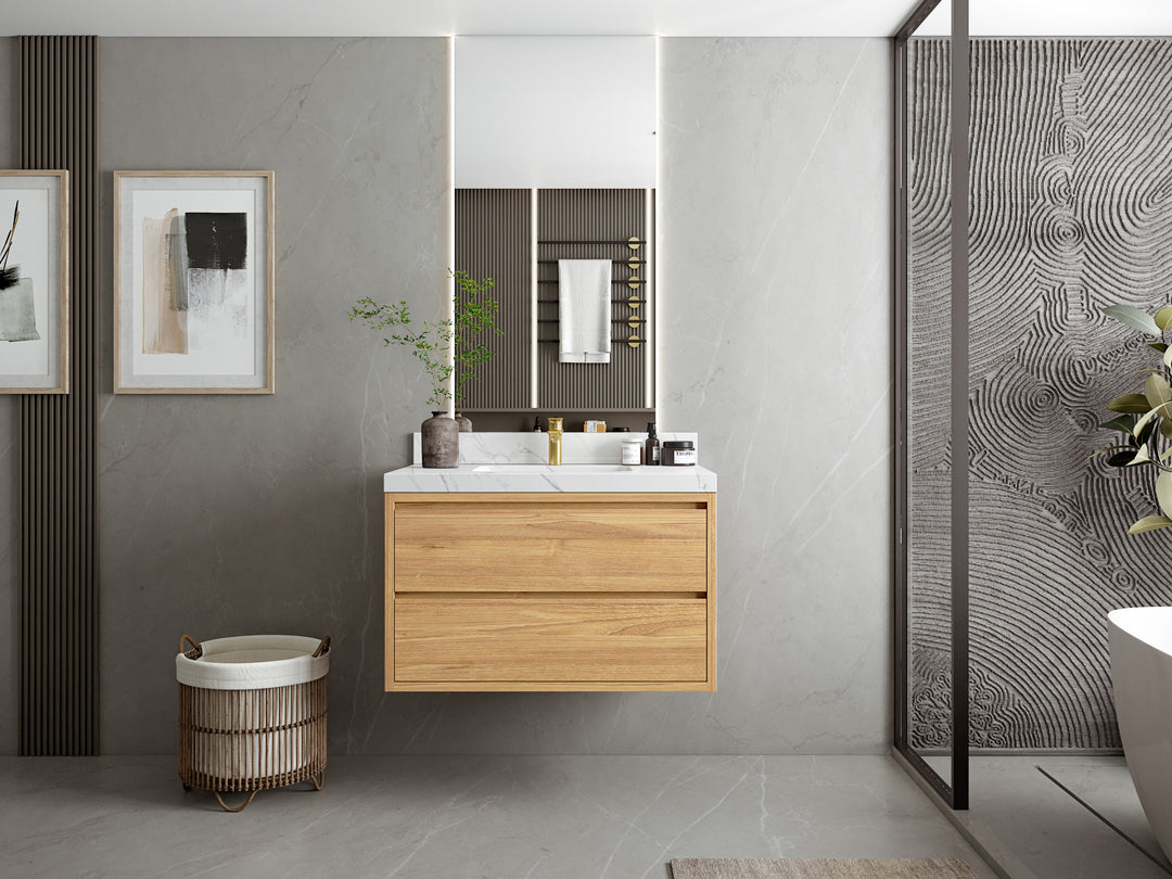 Madison Floating Teak 36 in. W x 22 in. D Center Sink Bathroom Vanity