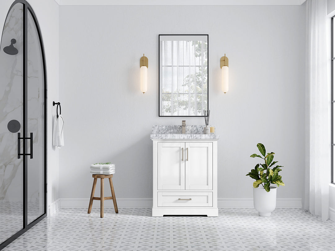 Boston 30 in. W x 22 in. D Single Sink Bathroom Vanity in White with Countertop - Full View