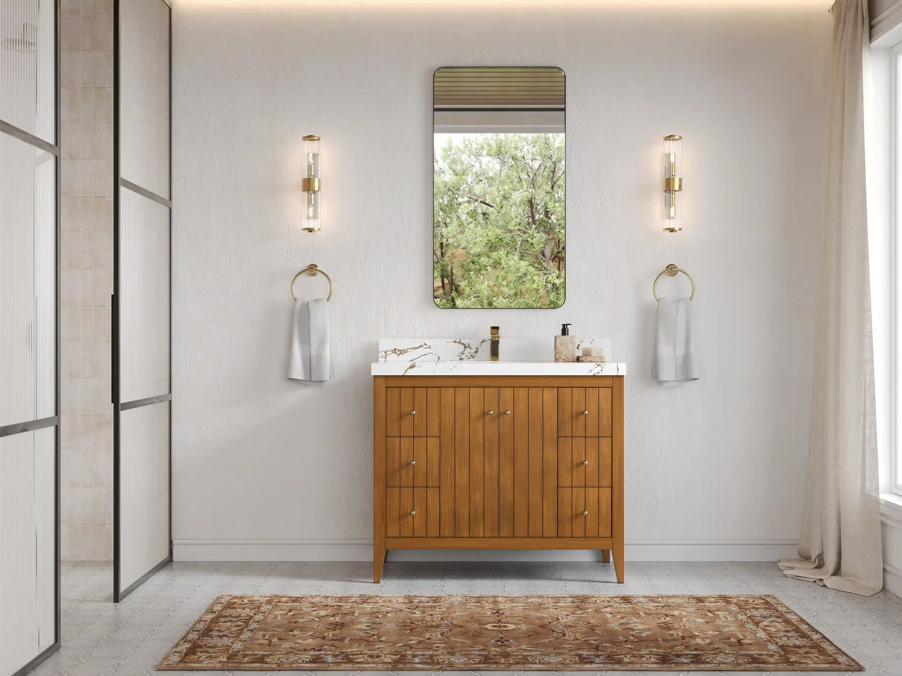 Atlanta Teak Wood 42 in. W x 22 in. D Single Sink Bathroom Vanity