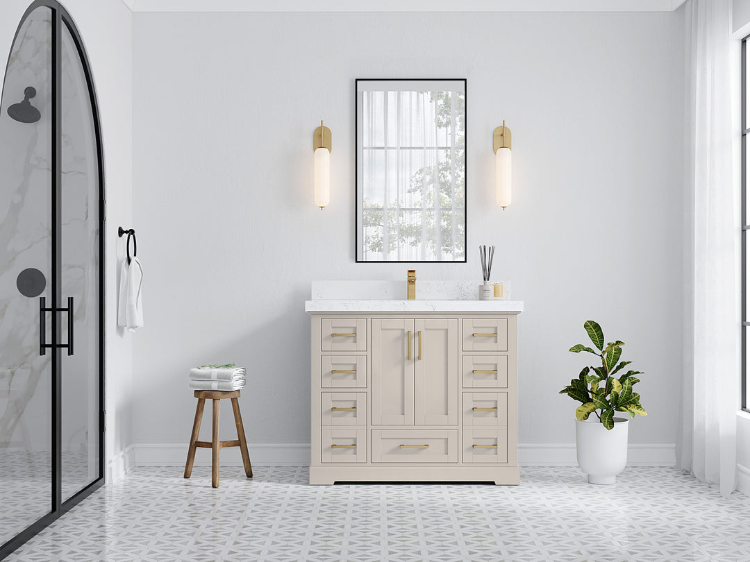 Boston 42 in. W x 22 in. D Single Sink Bathroom Vanity in Fine Grain with Countertop - Full View
