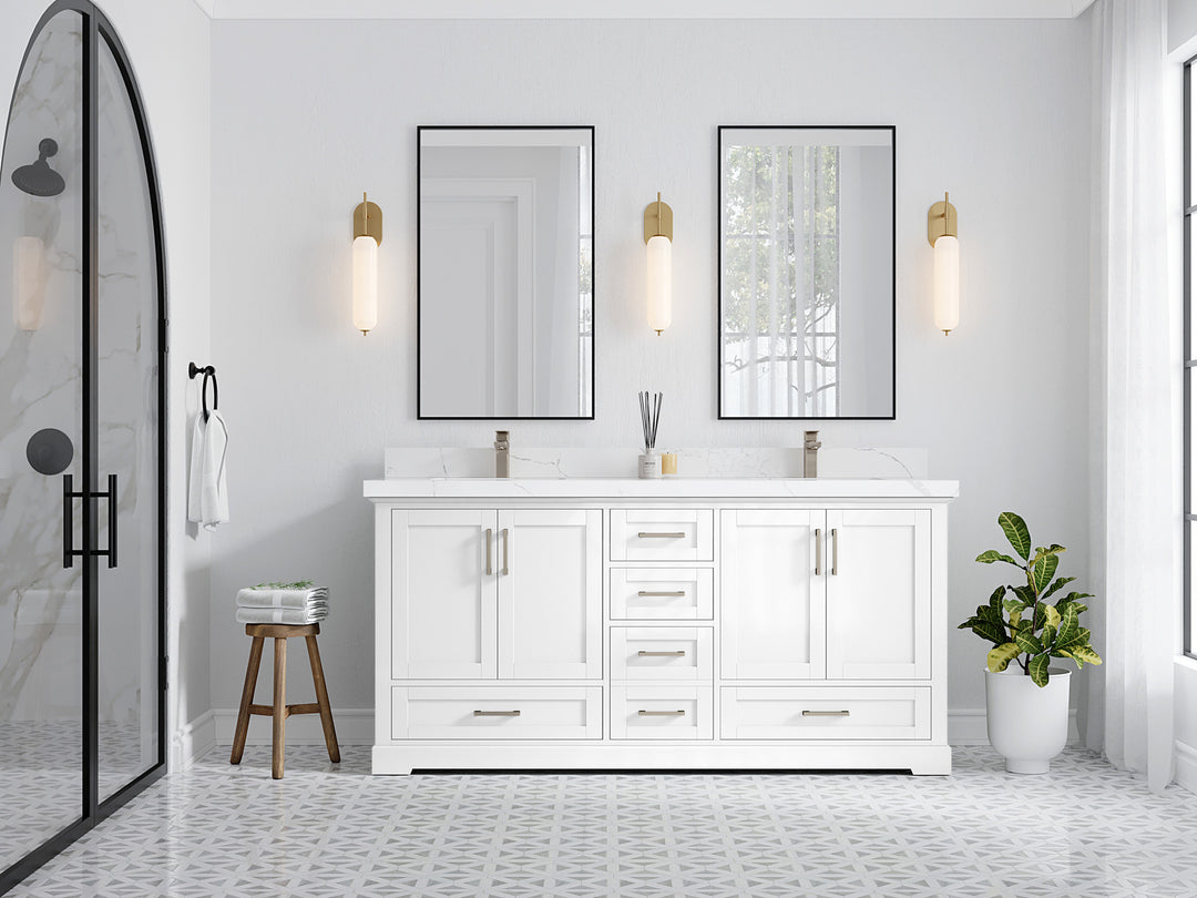 Boston 72 in. W x 22 in. D Double Sink Bathroom Vanity in White with Countertop - Full View