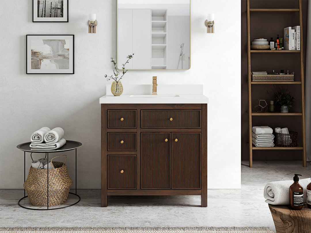 Teak Wood Bath Vanity – 36" W x 22" D, Sonoma Collection, Center Sink