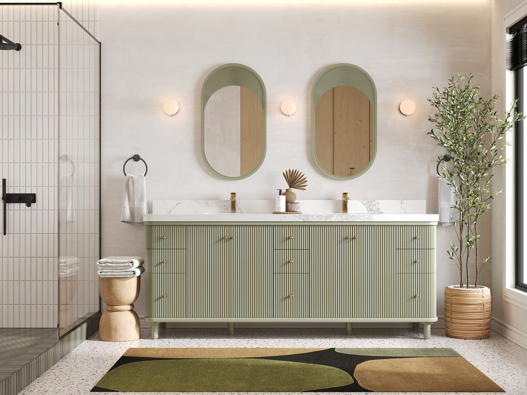 Miami 84 in. W x 22 in. D Double Sink Bathroom Vanity in Evergreen with Countertop - Full View