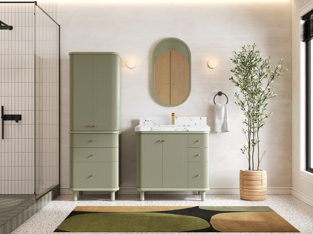 Miami 36 in. W x 22 in. D Center Sink Bathroom Vanity in Evergreen with Countertop - Full View