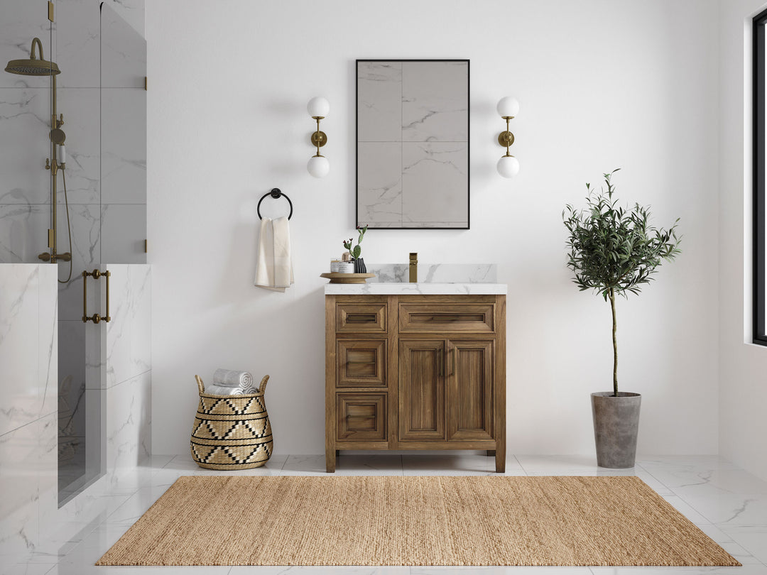 Santa Monica Teak Wood 36 in. W x 22 in. D Center Sink Bathroom Vanity