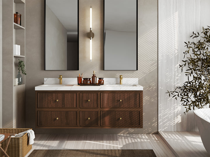 Sonoma Floating Teak 60 in. W x 22 in. D Double Sink Bathroom Vanity - photo 4