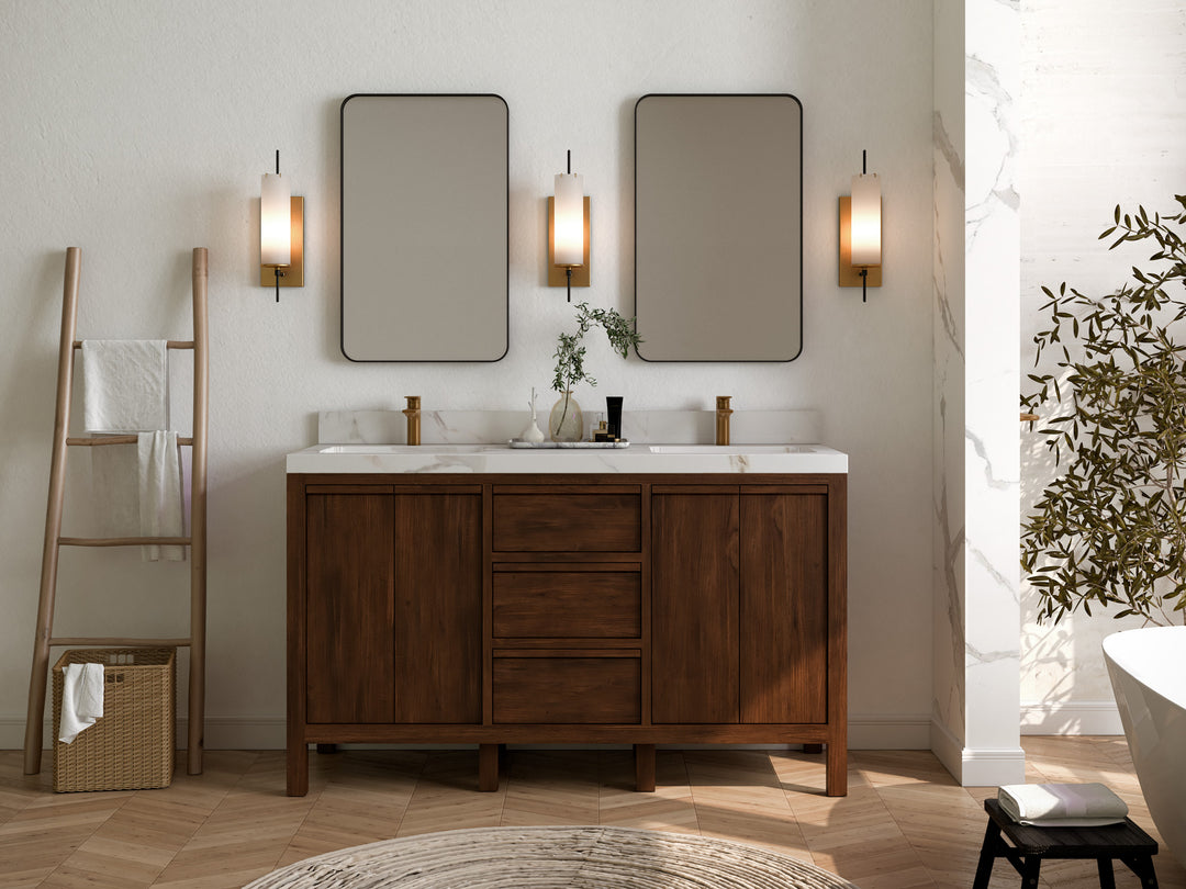 Elizabeth Teak 60 in. W x 22 in. D Double Sink Bathroom Vanity in Dark Walnut with Countertop - Full View