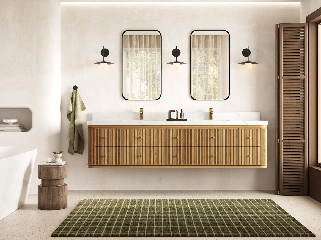 Hampton Floating Teak 84 in. W x 22 in. D Double Sink Bathroom Vanity (Light Natural)