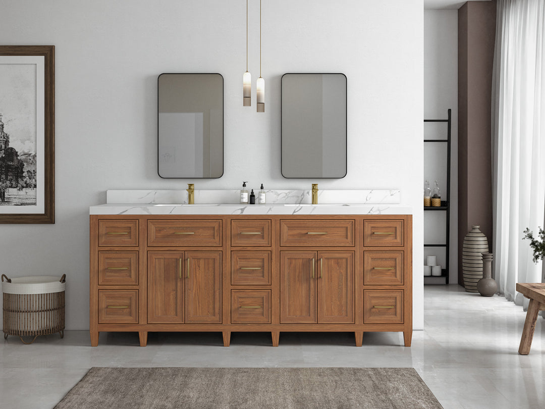 Santa Monica Teak Wood 84 in. W x 22 in. D Double Sink Bathroom Vanity