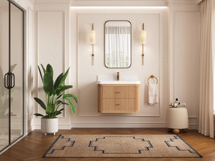 Hampton Floating White Oak 30 in. W x 22 in. D Single Sink Bathroom Vanity - photo 4