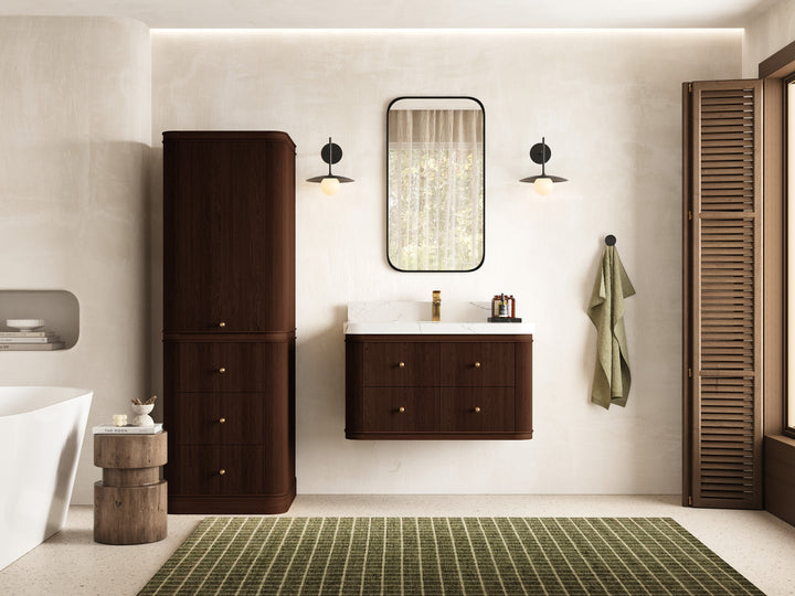 Hampton Floating Teak 36 in. W x 22 in. D Center Sink Bathroom Vanity (Dark Walnut) - photo 4