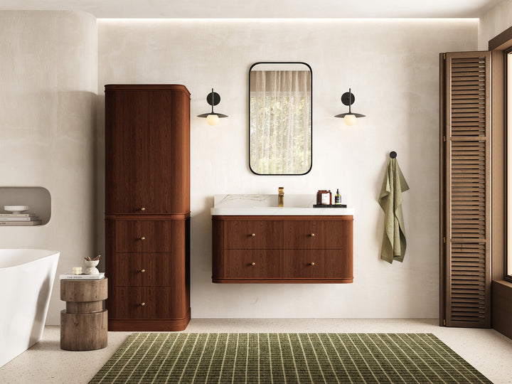 Hampton Floating Teak 42 in. W x 22 in. D Single Sink Bathroom Vanity (Dark Natural) - photo 4