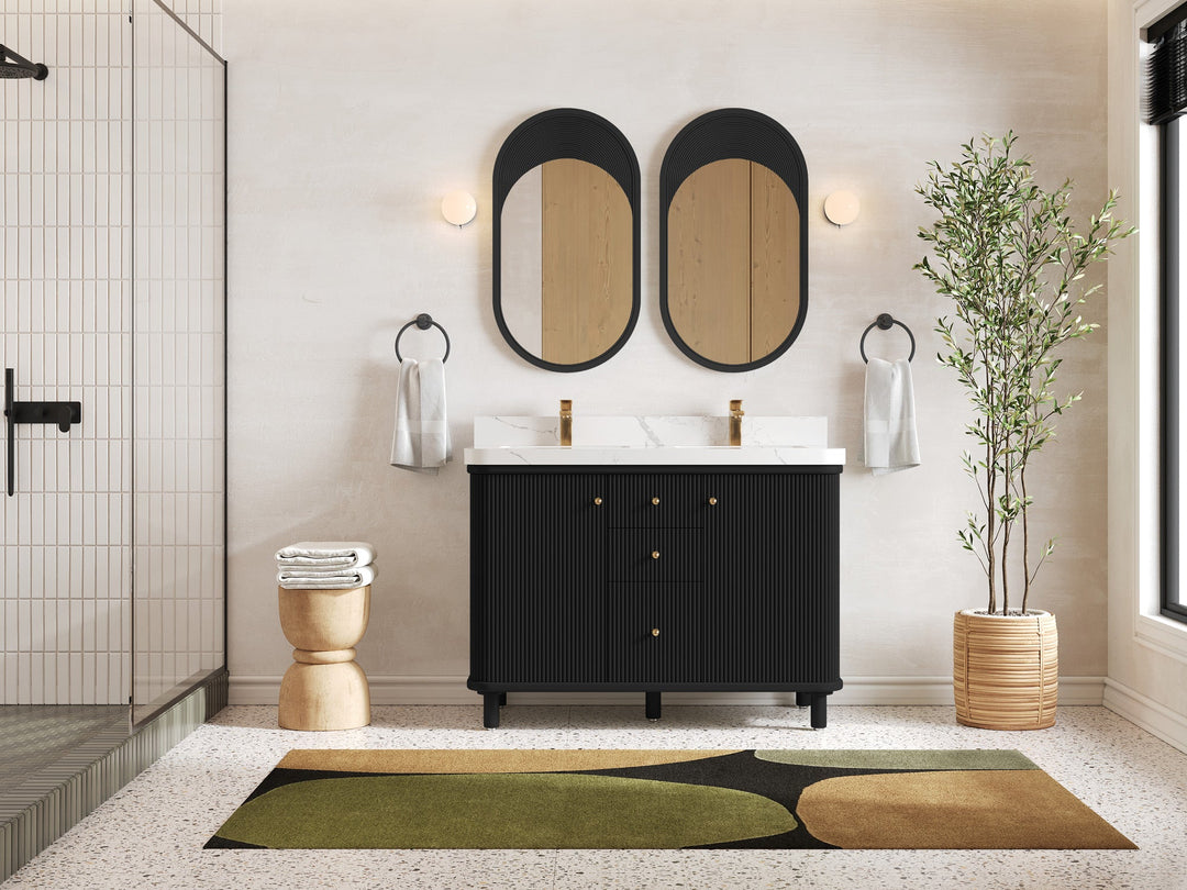 Miami 48 in. W x 22 in. D Double Sink Bathroom Vanity in Black with Countertop - Full View