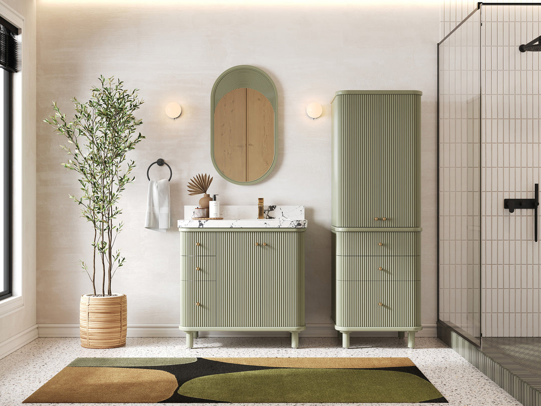 Miami 36 in. W x 22 in. D Right Offset Sink Bathroom Vanity in Evergreen with Countertop - Full View