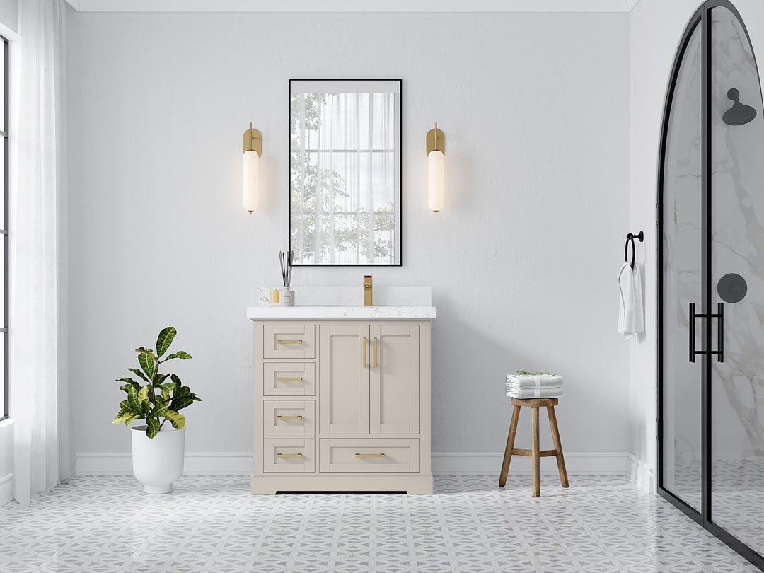 Boston 36 in. W x 22 in. D Single Sink Bathroom Vanity in Fine Grain with Countertop - Full View