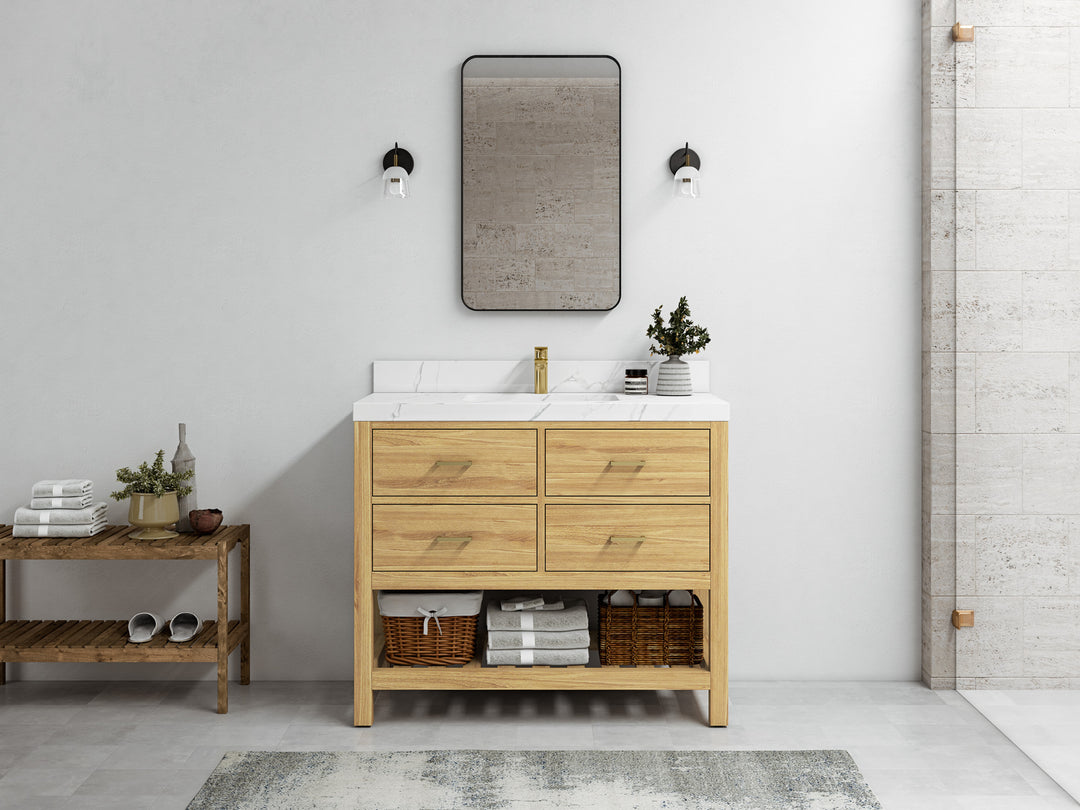 Parker Teak  42 in. W x 22 in. D Single Sink Bathroom Vanity in Light Natural  with Countertop - Full View