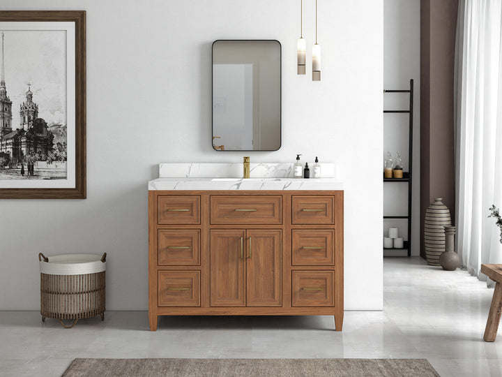 Santa Monica Teak Wood 48 in. W x 22 in. D Single Sink Bathroom Vanity - photo 4