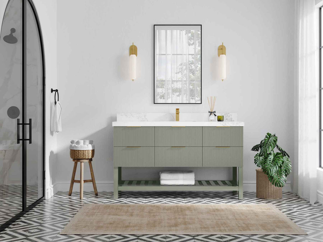 Catalina 60 in W x 22 in D Free Standing Reeded Single Sink Bathroom Vanity