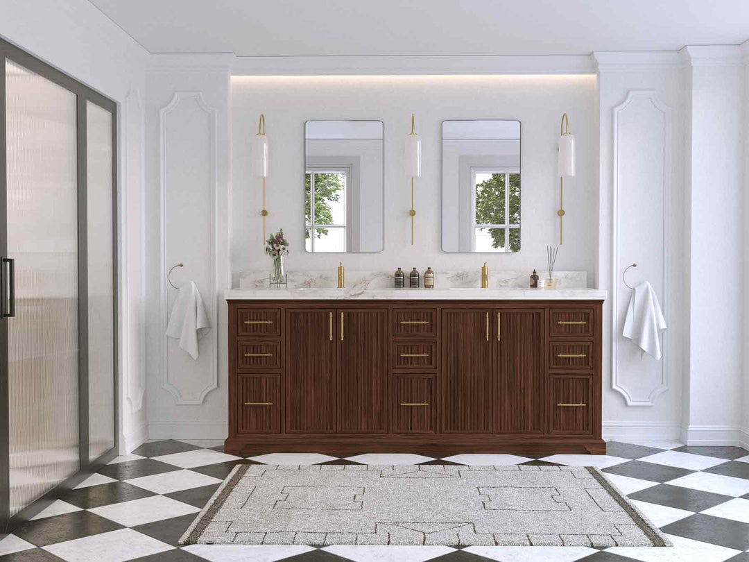 Alys Teak Wood 84 in. W x 22 in. D Double Sink Bathroom Vanity